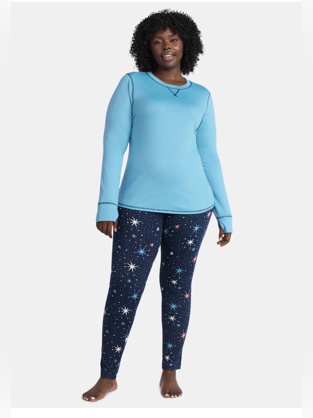 ClimateRight by Cuddl Duds Top & Leggings 2-Piece Set blue stars size XXL - Picture 2 of 6